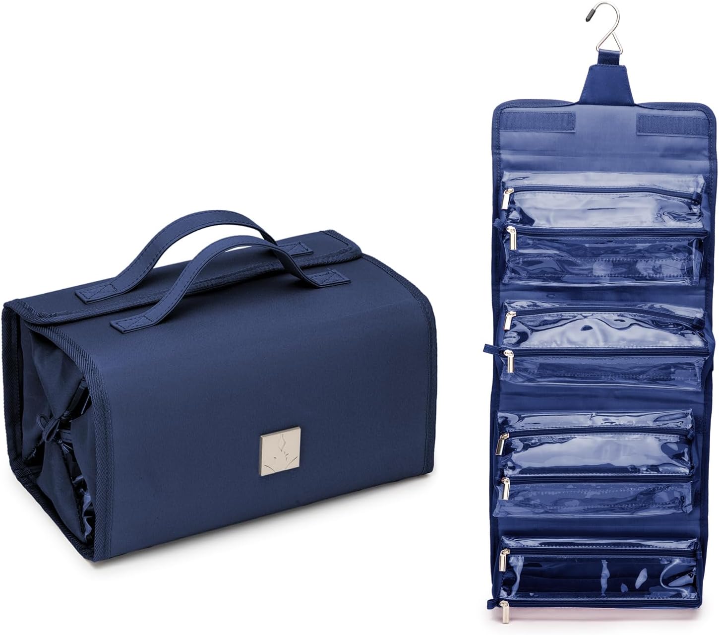ROYALFAIR Roll Up Makeup Bag, Travel Toiletry Bag for Women with 4 Clear TSA Approved Pouches, Hanging Travel Organizer, Folding Cosmetic Bag for Men and Women
