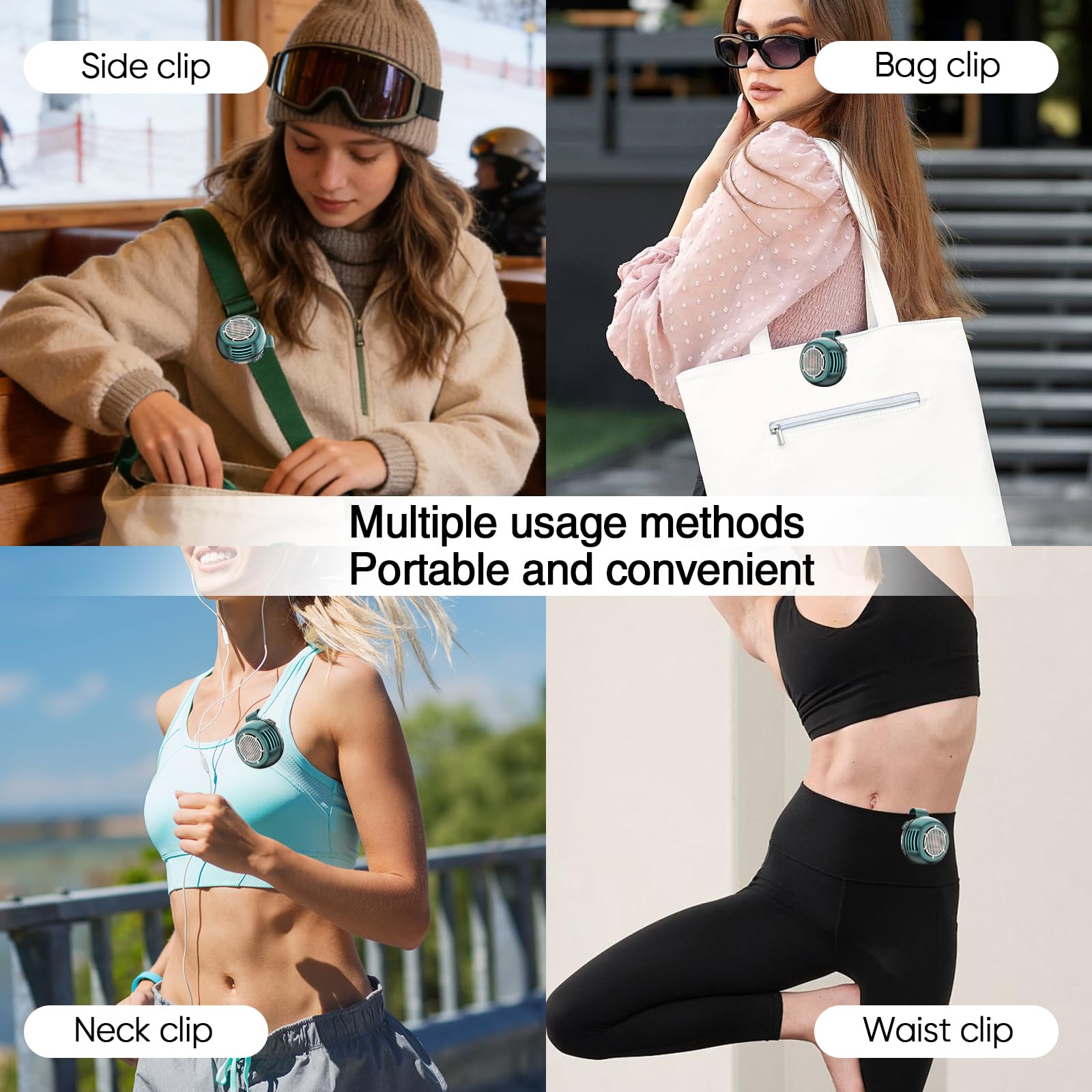 Mini ventilatore silenzioso senza pale portatile con clip, ventilatore a mani libere ricaricabile, 5 velocità, 1000 mAh, per viaggi, ufficio, camicia, regalo estivo per gli amanti del pieno
