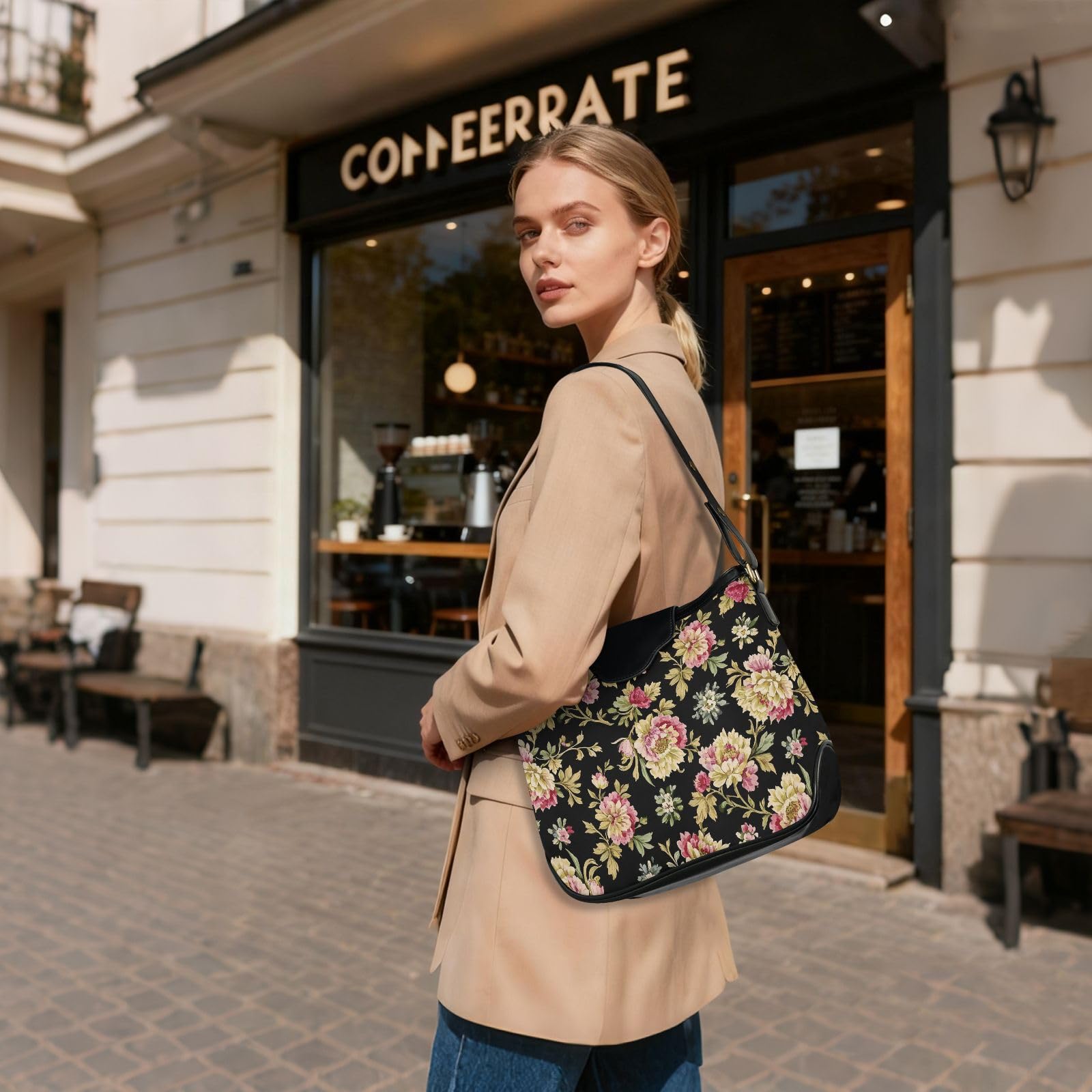 Torba na ramię dla kobiet torebka damska torebka kopertówka torba na ramię ze zdejmowanymi paskami do codziennej podróży w stylu barokowym retro beżowe kwiaty modna