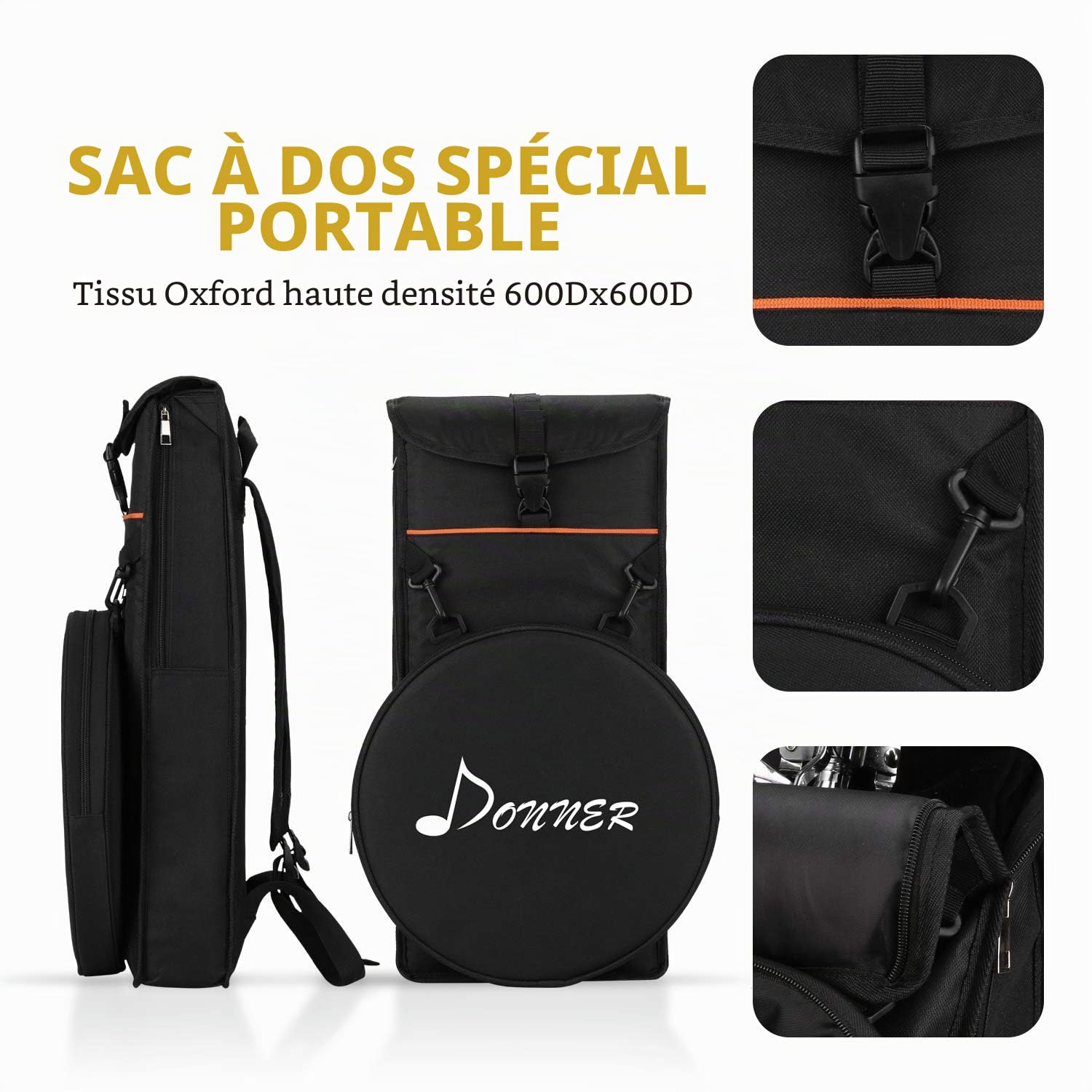 Donner Pads d'entraînement 30cm avec Pied, Baguettes 5A, Atténuateurs d'harmoniques en gel, Sac à dos