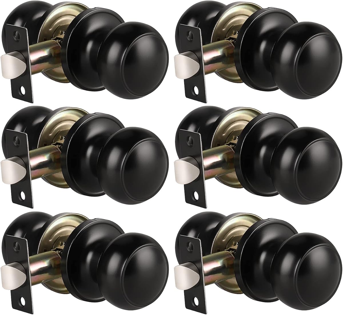 KNOBWELL 6 Pack Matte Black Door Knob - Round Interior Door Handles for Hallway & Closet, Non-Locking Passage Door Knobs with Durable Lockset, Easy Install