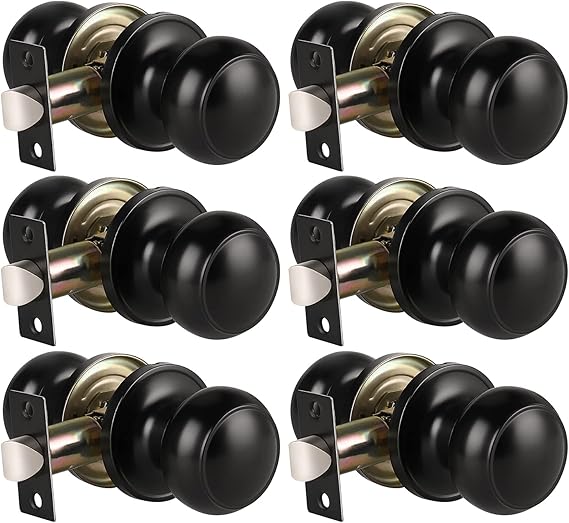 Matte Black Indoor Door Knobs, Classic Passage Door Knob Set for Hall