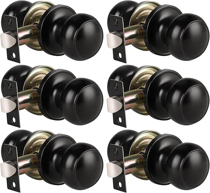 KNOBWELL 6 Pack Matte Black Classic Passage Door Knob for Hall and