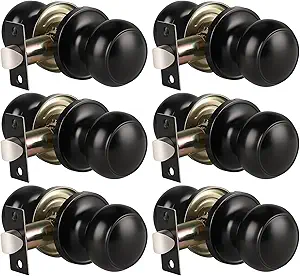 KNOBWELL 6 Pack Matte Black Door Knob - Round Interior Door Handles for Hallway & Closet, Non-Locking Passage Door Knobs with Durable Lockset, Easy Install
