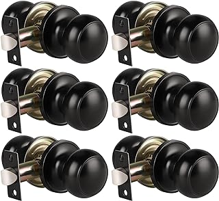 KNOBWELL 6 Pack Matte Black Door Knob - Round Interior Door Handles for Hallway & Closet, Non-Locking Passage Door Knobs with Durable Lockset, Easy Install