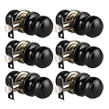 6 Pack Matte Black Door Knob - Round Interior Door Handles for Hallway & Closet, Non-Locking Passage Door Knobs with Durable Lockset, Easy Install