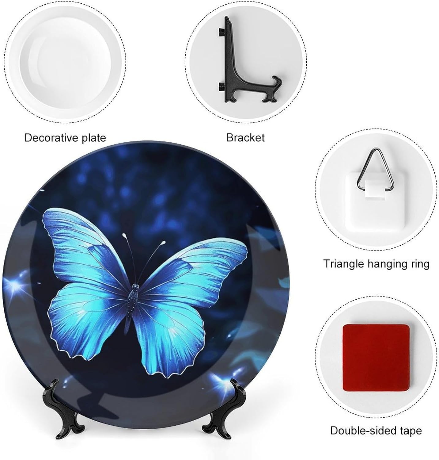Blue Butterfly Bone China Decorative Plate with Stand 6inch image 3