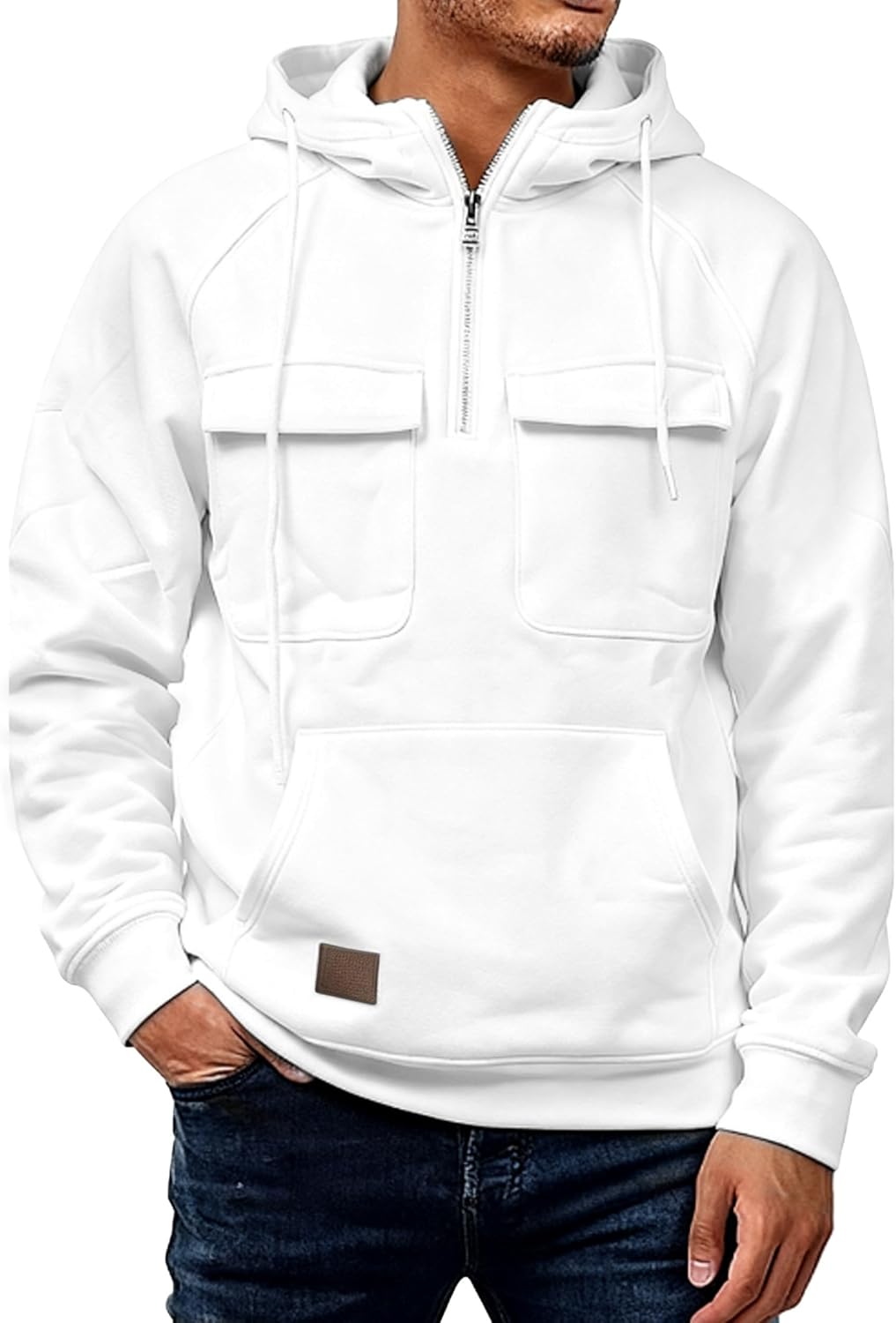 Drantren Cargo Hoodies for Men Tactical Sweatshirt Quarter Zip Cargo Pullover Hoodies Workout Gym Men Fashion Outdoor Hoodie - Image 2