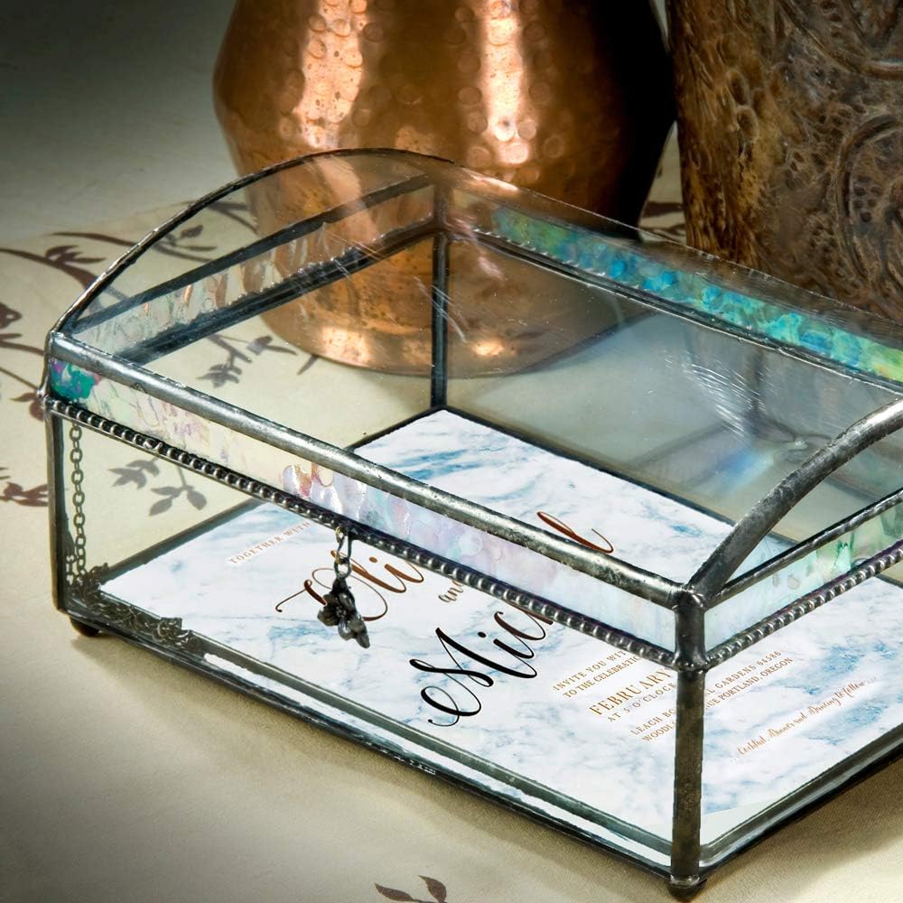 Clear Glass Keepsake Display for 5x7 Photo or Elegant Wedding Invitation Jewelry Storage - J Devin Box 704