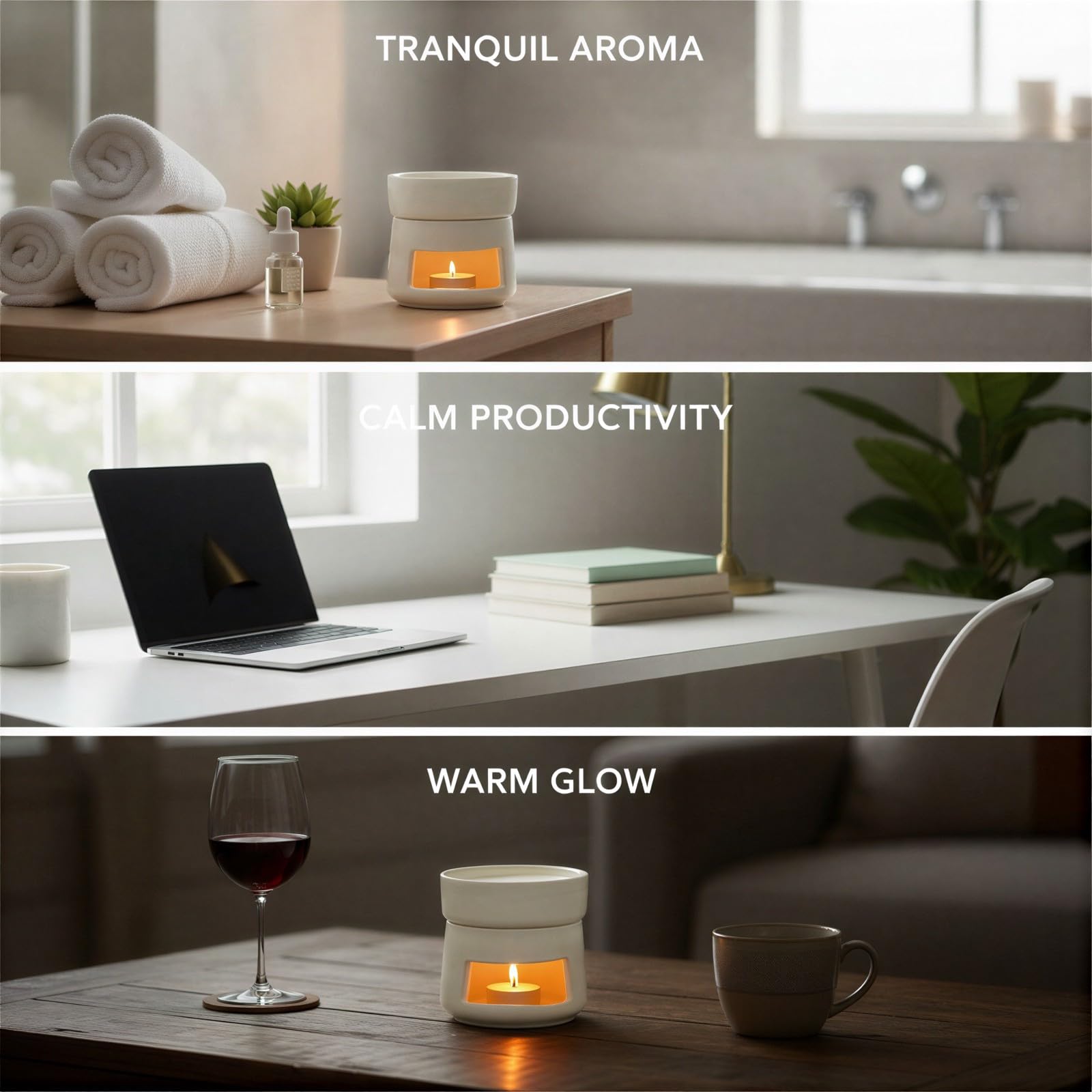 Keramik Duftbrenner, 10 x 10 x 10 cm Würfelform im modernen minimalistischen nordischen Stil, weißer Aroma Diffusor mit abnehmbarem Oberteil und Teelichthalter für Home Spa und Deko zu Hause