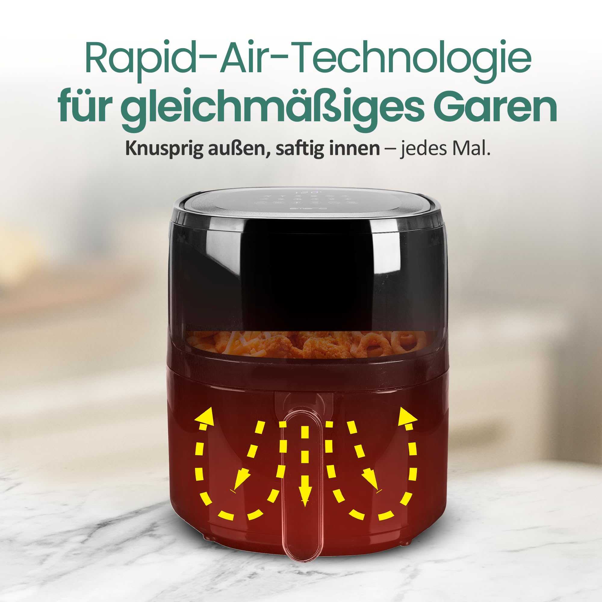 Emerio AF-129329.3 AirFryer - Freidora digital de aire caliente con ventana de visualización, volumen 5 L, 1500 W, color negro