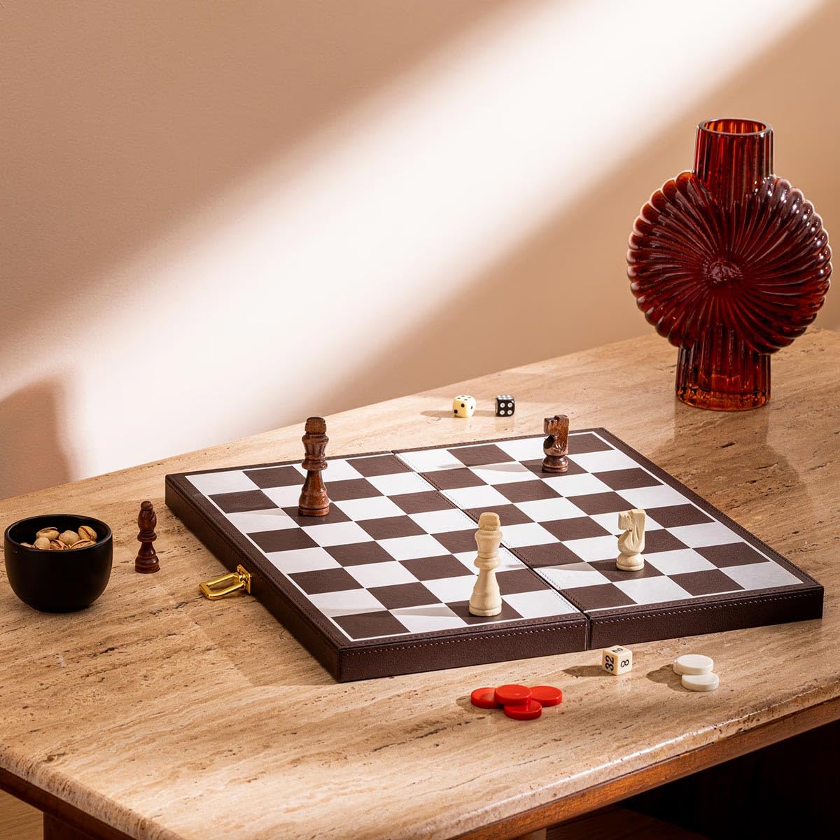 Atmosphera Créateur d'intérieur - Jeu de Backgammon & d'Échec Jule 40cm Marron