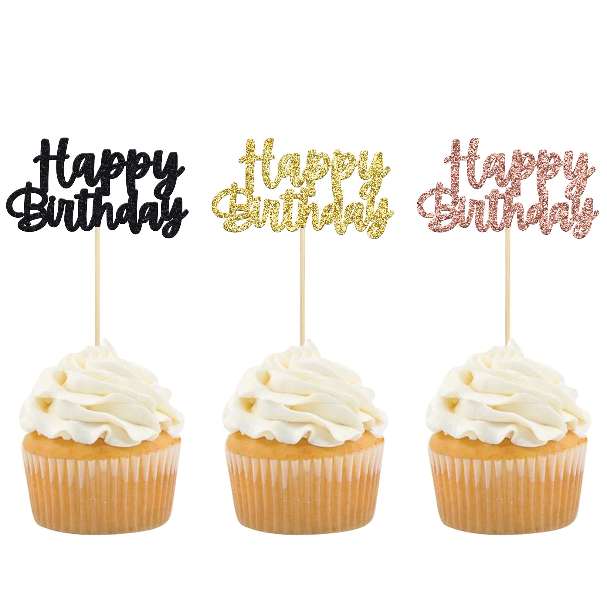 Gyufise 36Pcs Happy Birthday Cupcake Toppers Happy Birthday Cupcake Picks Birthday Cake Decorations Baby Shower Anniversary Party Supplies