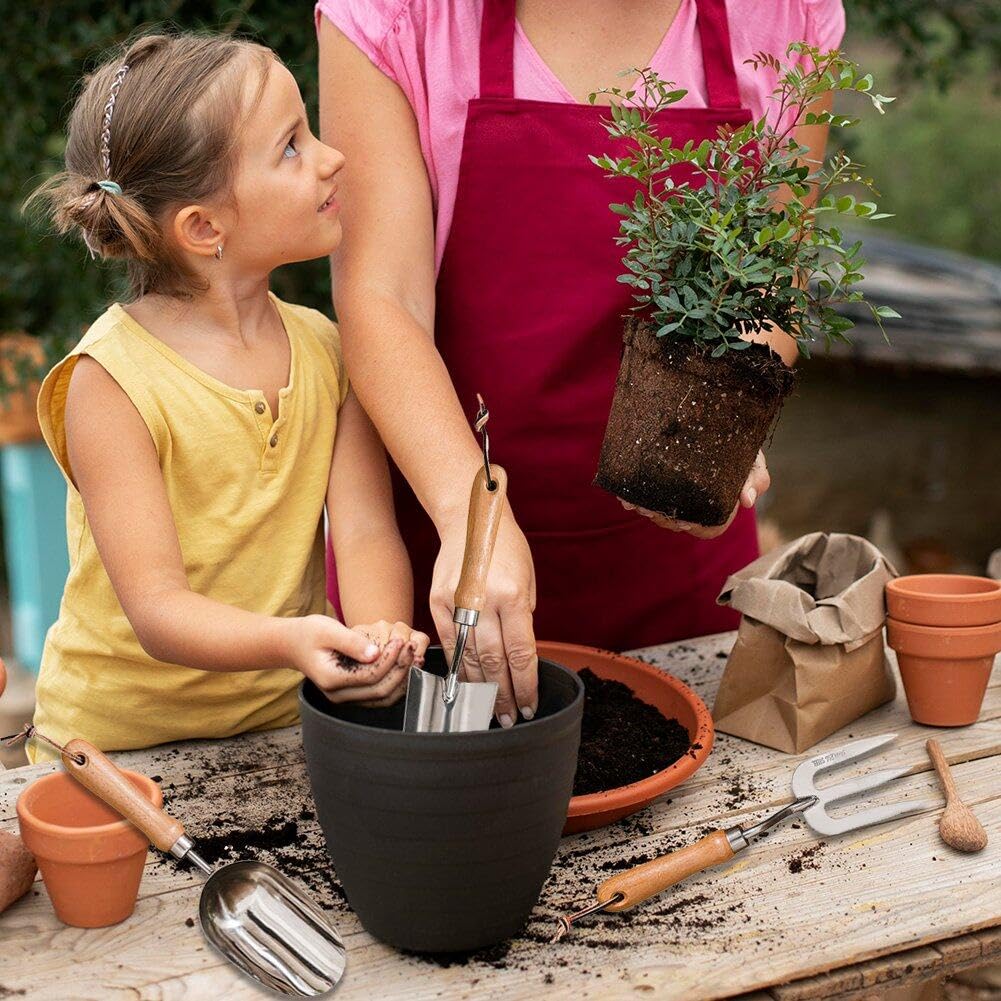 Hrippy 3 Pezzi Kit di Attrezzi Giardinaggio, Utensili Bonsai Rastrellati Giardino Impostare Manico in Legno per Fiori in