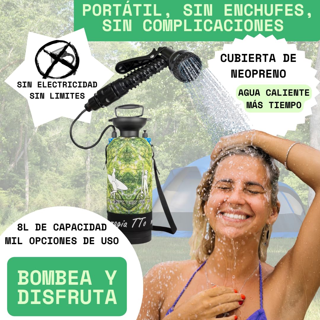 Ducha Portátil Camping, Bombeo Manual 8L [Sin Electricidad] – Ducha Camper, Viaje, Playa, Surf, Senderismo, Perro y Mascotas – Fácil Transporte y Aseo al Aire Libre