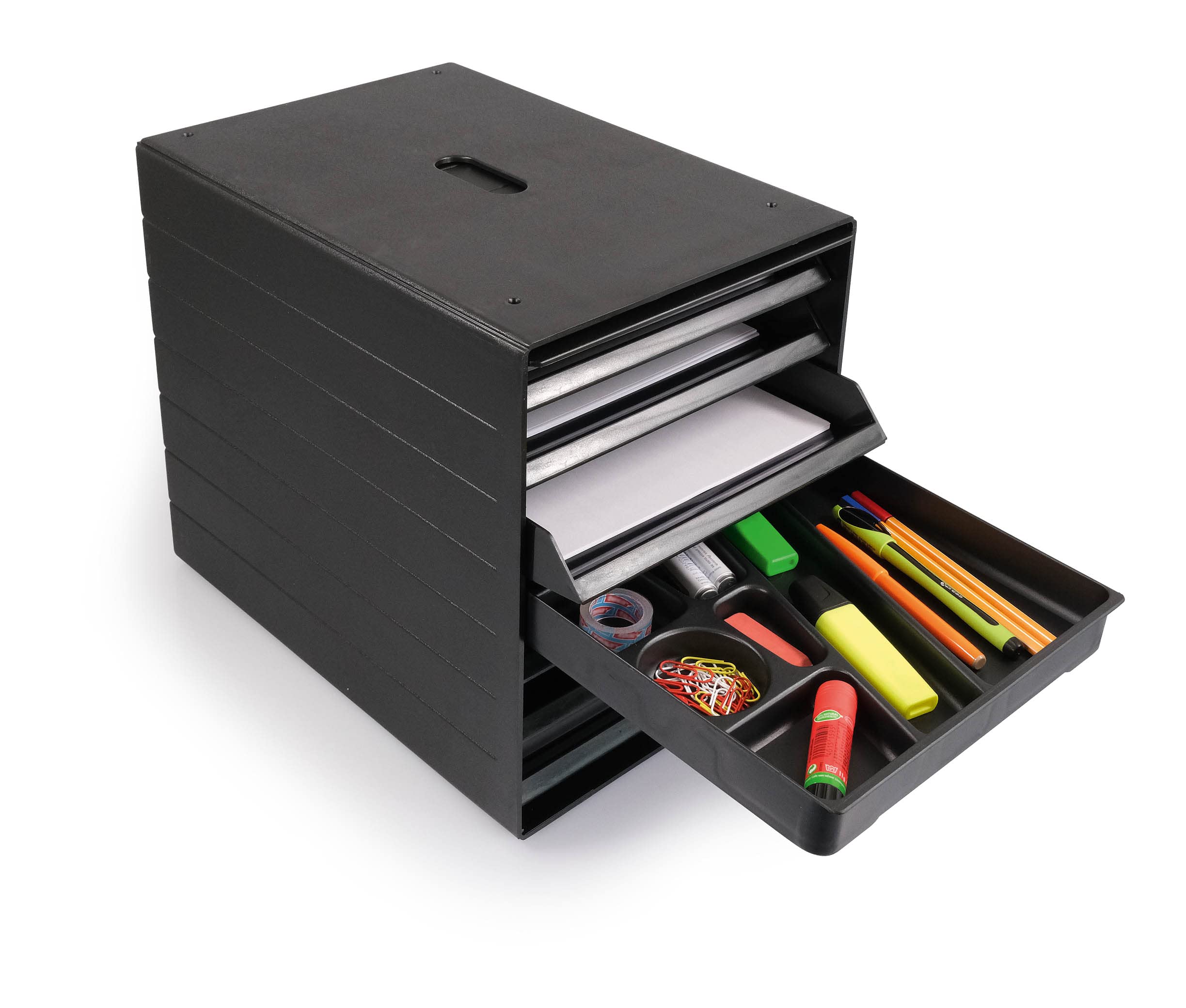 Durable pojemnik na szuflady A4 Idealbox Plus 7 przegródek, certyfikat Blue Angel, w 100% nadający się do recyklingu, antracyt, 1712001058