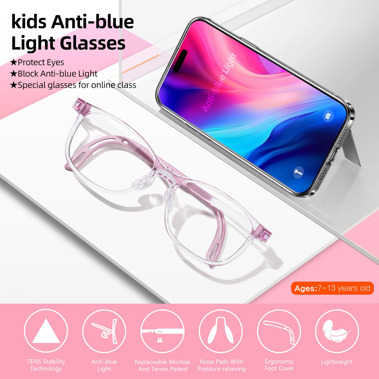 EyeBuddy Blaulichtblockierende Computerbrille für Jungen Mädchen Sport Anti-Blaulicht mit bruchsicherem Rahmen 3-13 Jahre 109-Pink, 13+, 109-Pink, 13+, 109-Rosa, 13+