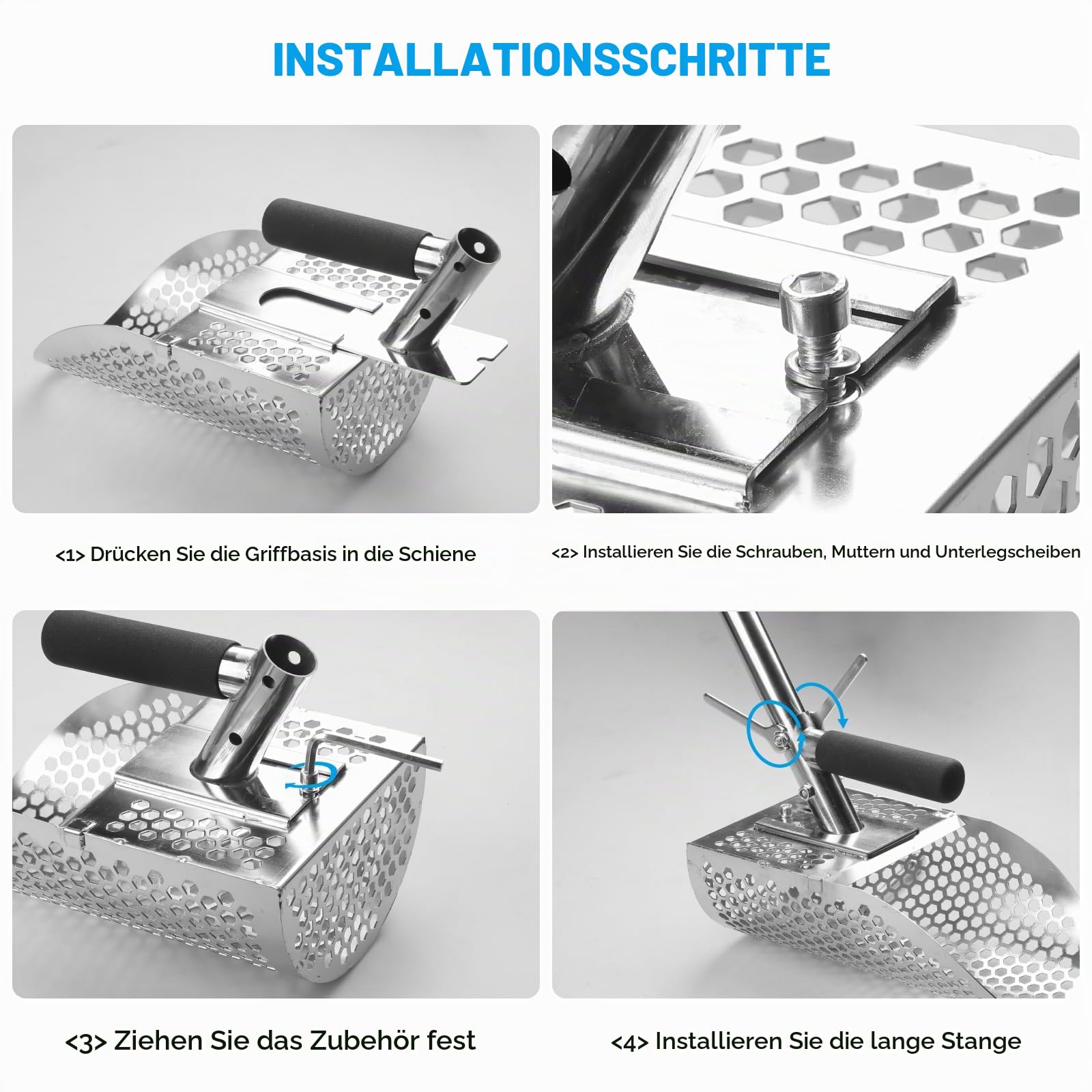Sandschaufel Edelstahl für Metalldetektor, 114 CM Langer Griff Abnehmbare Metalldetektor-Schaufel - Schwerlast, Rostfrei Rostfrei Sandflohharke für Sand Sichtung, Schatzsuche, Unterwasser-Suche