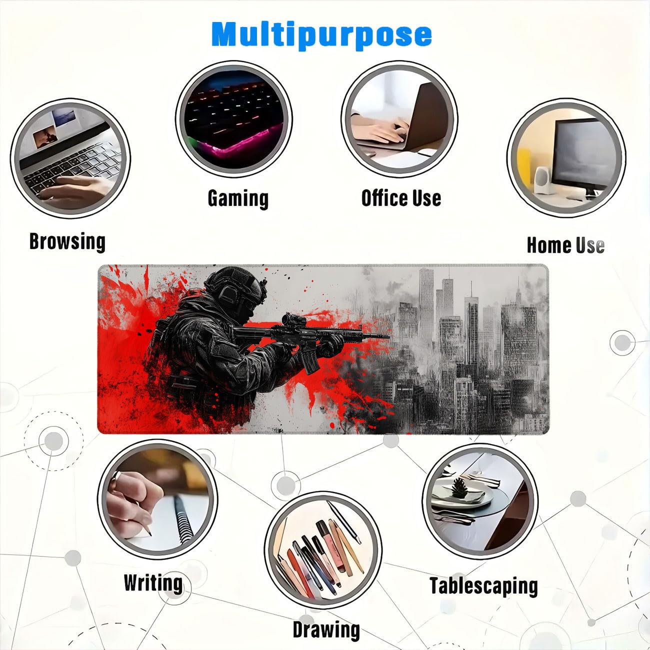 Game rozszerzona gamingowa podkładka pod mysz, czarno-biała, miejska czerwona, rozszerzona podkładka pod mysz do gier z przeszytą krawędzią, antypoślizgowa podstawa, duża podkładka pod mysz, XXL