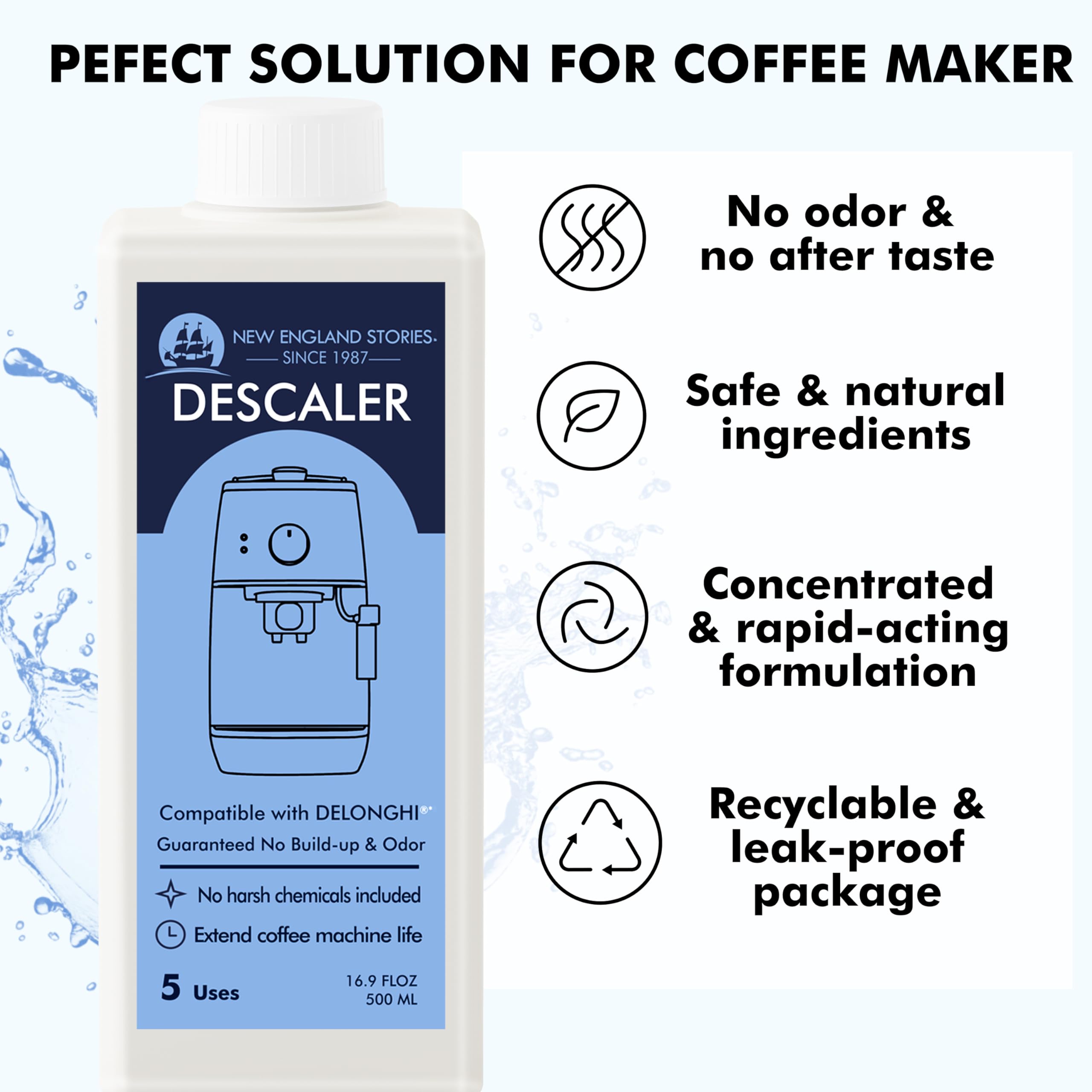 Solución de descalcificación compatible con DeLonghi, especialmente diseñada para limpiar máquinas de café Delonghi y máquinas de café Delonghi – Limpiador de cafetera espresso de 958,2 g