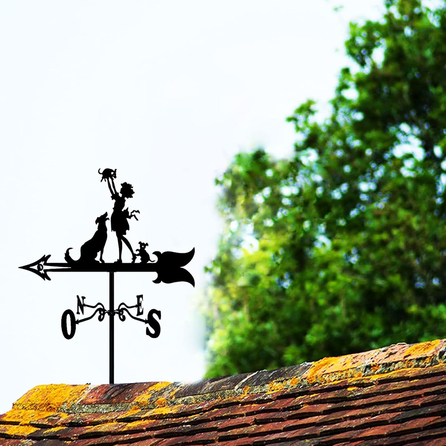 ANCHA Weather Vane Girl and Dog Weathervane for Roof - Metal Weather Vane with Girl and Dog Ornament Wind Direction Indicator, for Outdoor Bracket Decor Craft