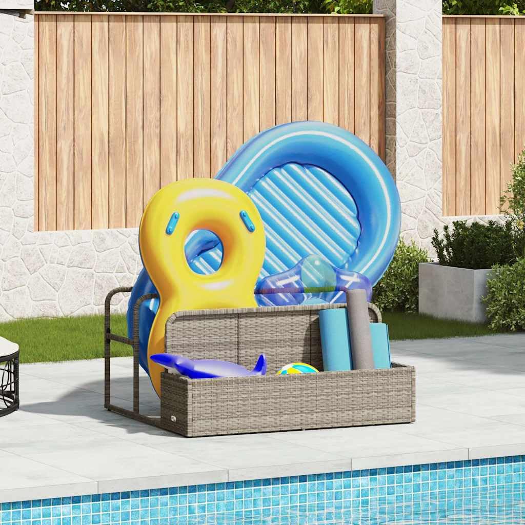 Pool Aufbewahrungsbox Hellgrau 110x100x57 cm Gartenbox aus PE-Rattan für Poolspielzeug und Zubehör