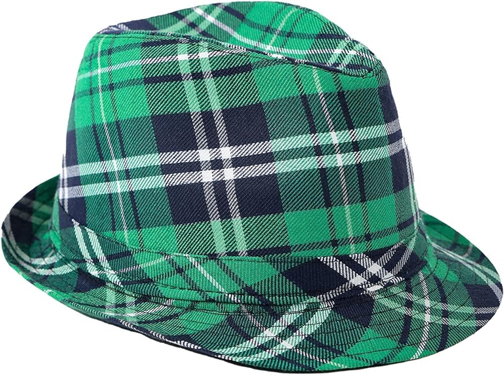St. Parick's Day Green Plaid Fedora Hat Costume Accessory for Men, Women and Kids