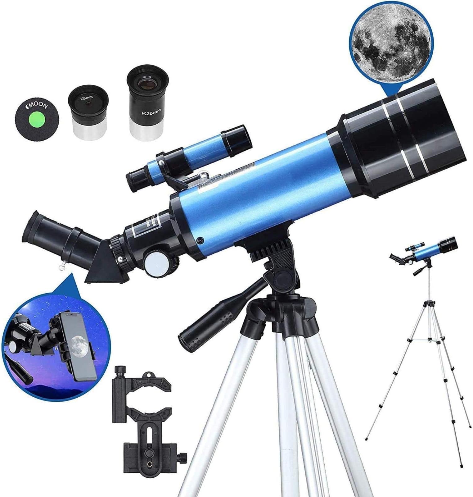 Telescope for Adults Astronomy Beginners 70Mm Refractor Telescopes with Adjustable 51 Inch Tripod Phone Adapter Erect-Image Diagonal and Moon Filter,for Indoor/Outdoor