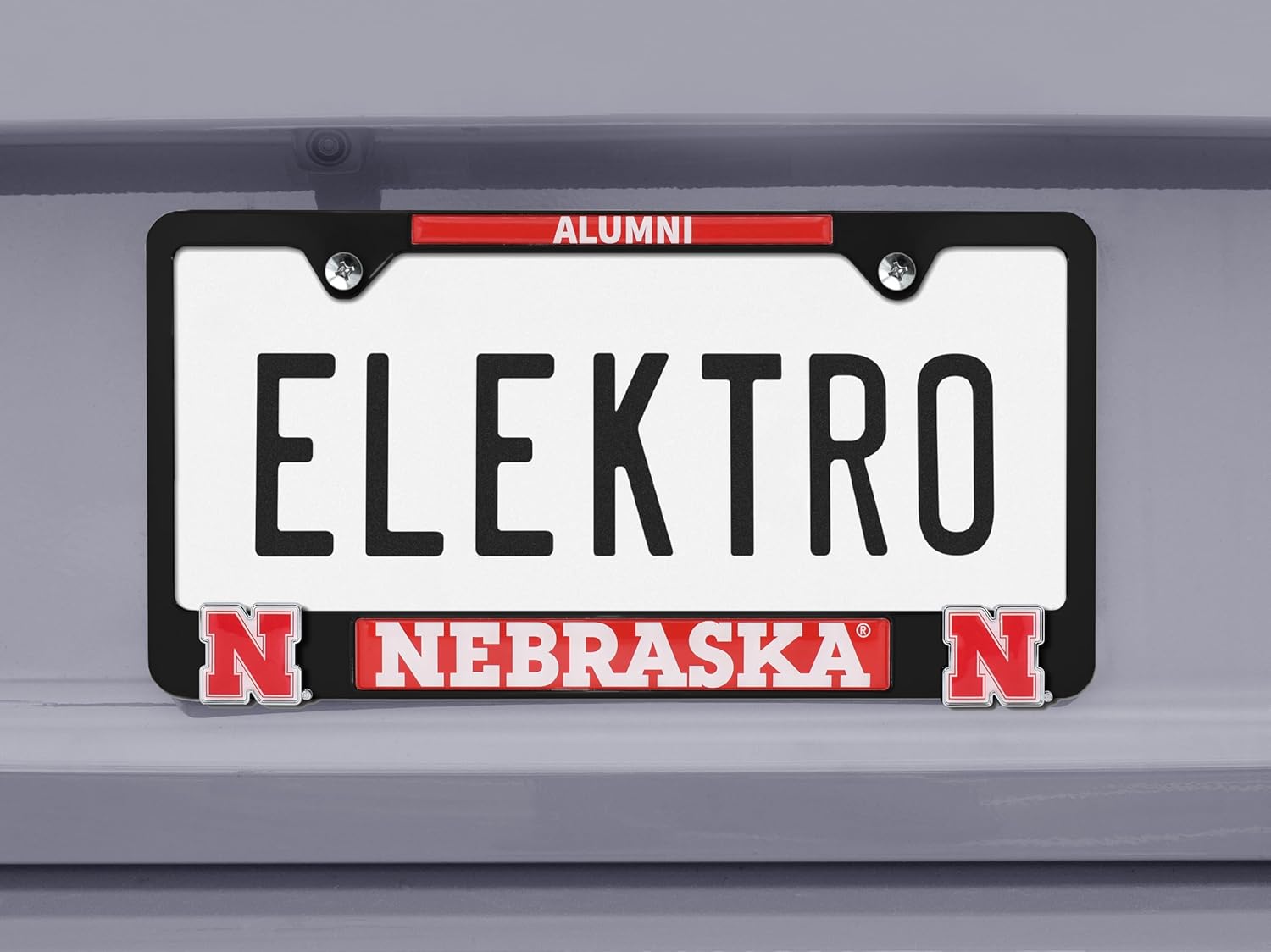 Elektroplate Officially Licensed – University of Nebraska Alumni Black Metal License Plate Frame with 3D Logos affixed | Premium Metal Car Tag Holder | Weather-Proof Automotive Accessory