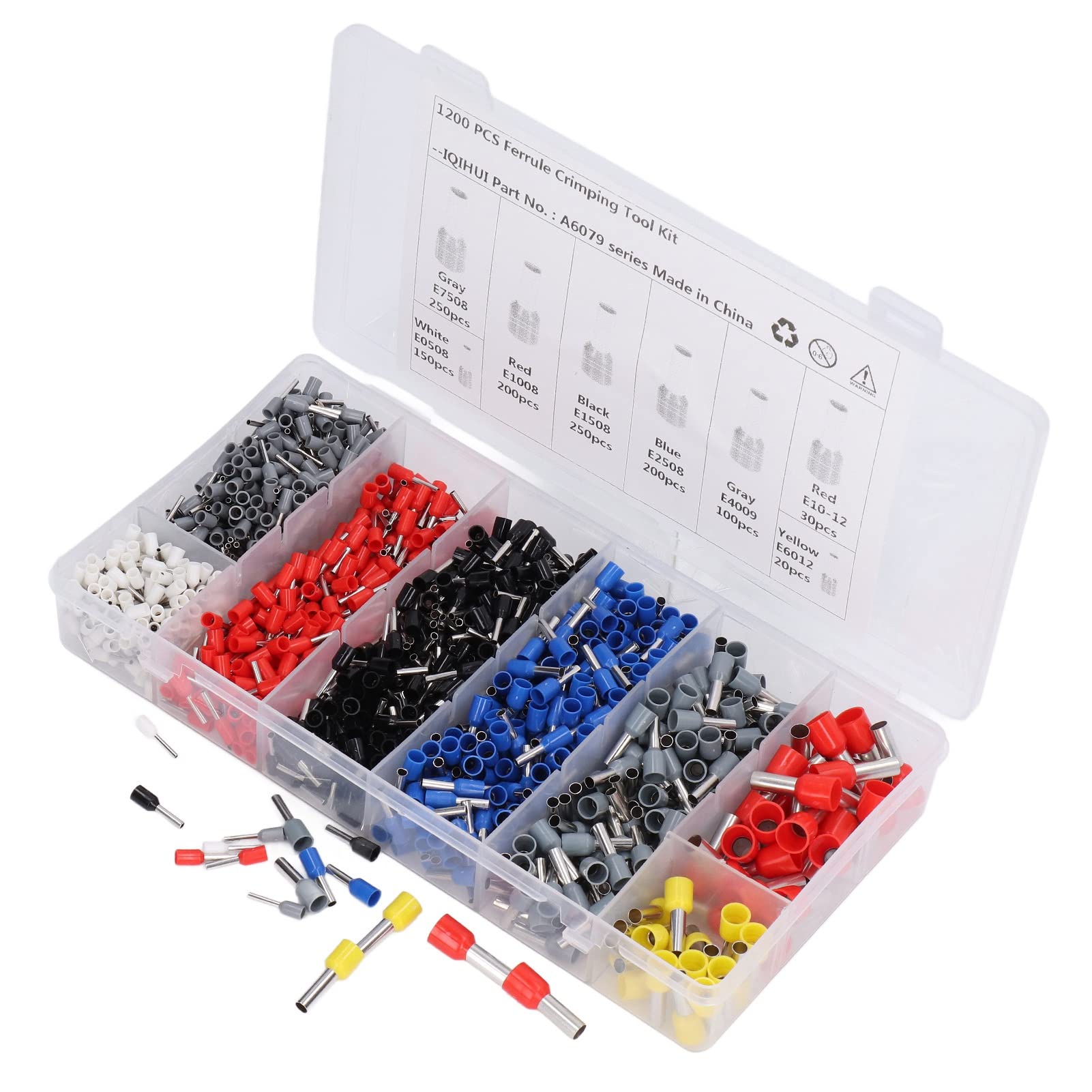 Caja de 1800 Uds. Conectores de cables eléctricos, 8 tipos de terminales de engarzado de alambre ajustables, Kit de herramientas de prensado de virola para el hogar y el coche