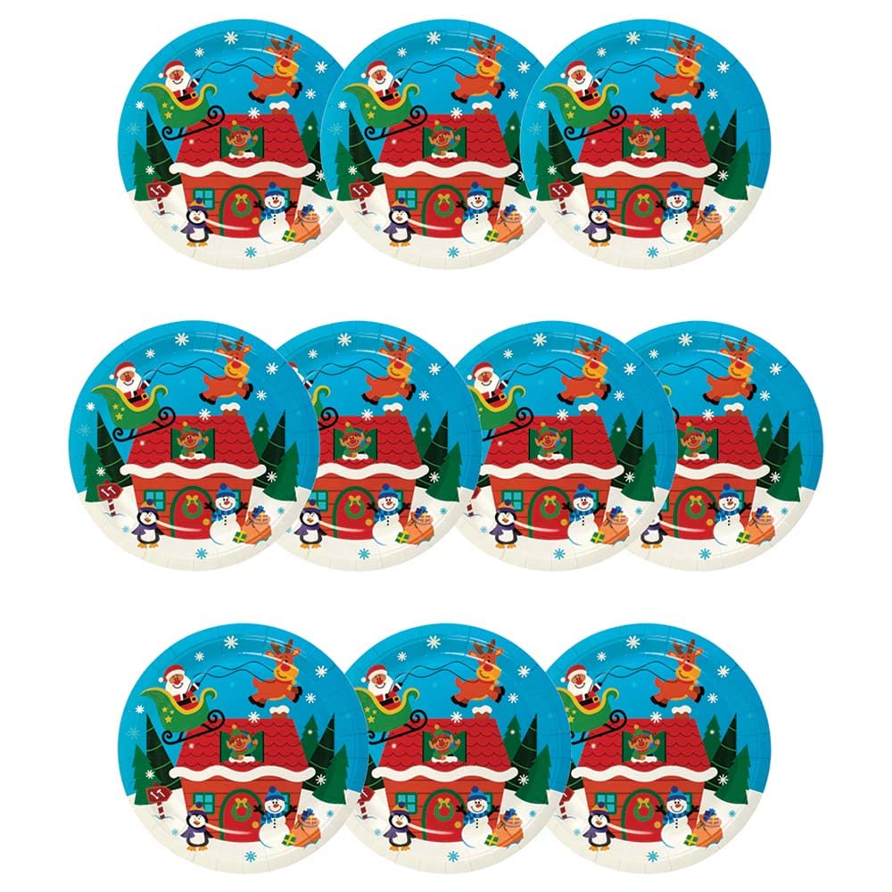 Baker Ross FX300 Christmas Party Plates - Pack of 10, Disposable Paper Plates, Kids Party Table Decoration, Xmas Party Supplies, Party Plates
