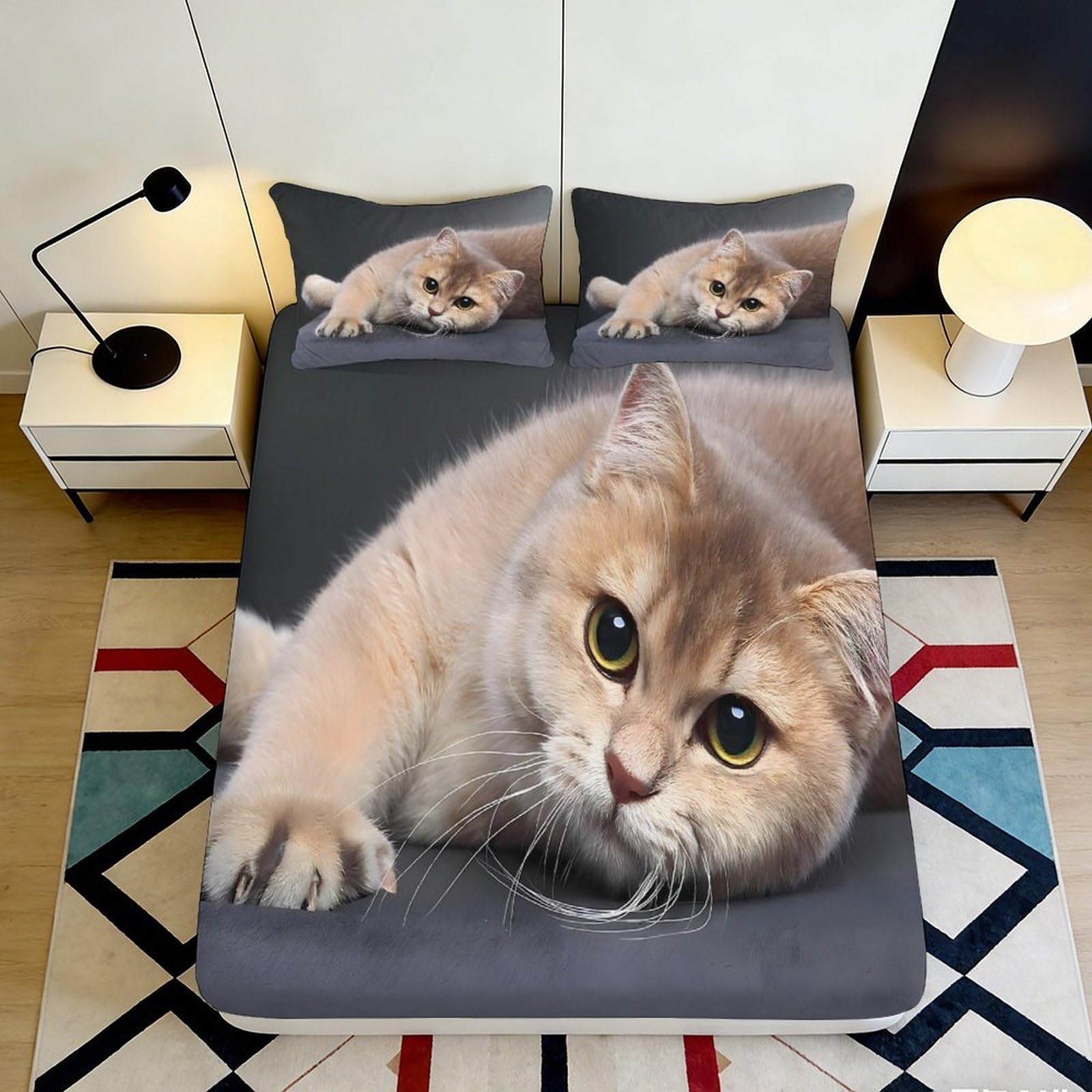 3D Printed Cute Cat Fitted Sheet Microfiber Soft Durable 3D Cat Paw Mattress Cover for Bedroom Dormitory Guest Room Mattress Protection Decor 120x200x25cm