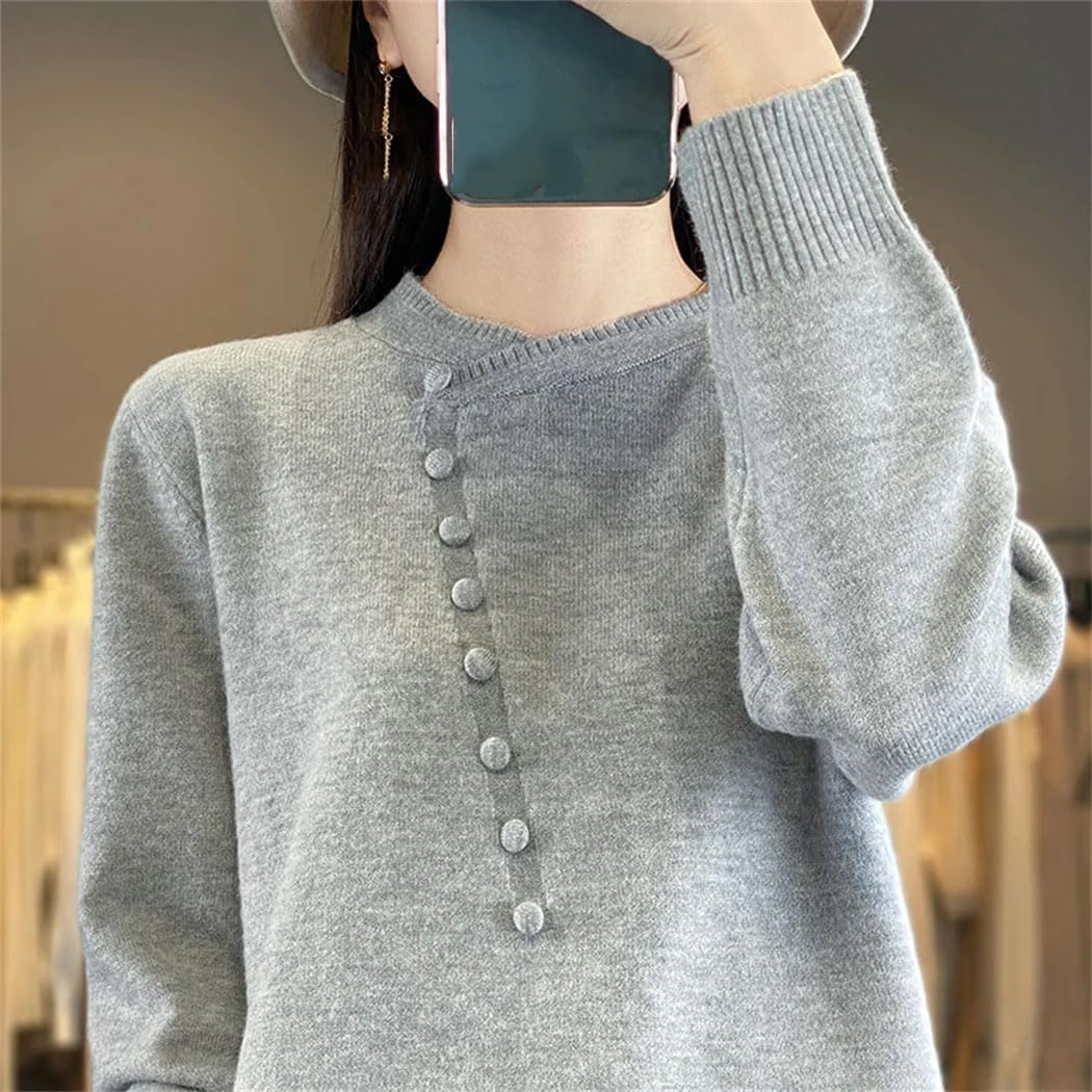 Women's Crewneck Long Sleeve Knit Sweater Loose Botton Casual Pullover Jumper All-Match Comfortable Soft Tops