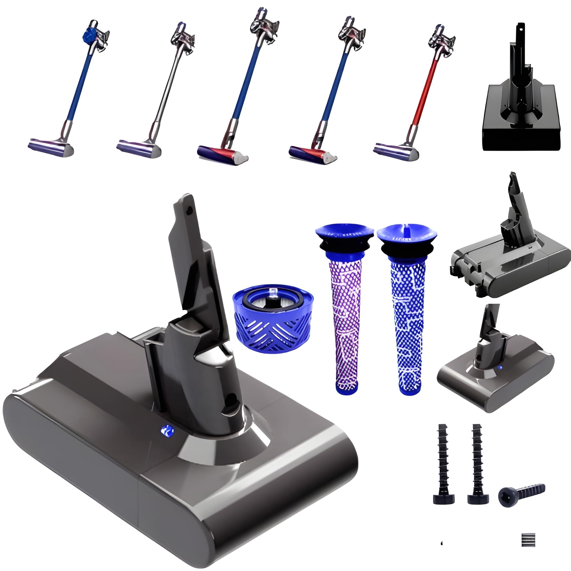 E&E Replacement Battery for Dyson V7 Series,3000mAh 21.6V,Compatible V7 Absolute,Animal,Motorhead,Trigger,SV11,Car+Boat,Fluffy,HEPA, Mattress Vacuums – Includes 3 Free Filters, Brush & Screws