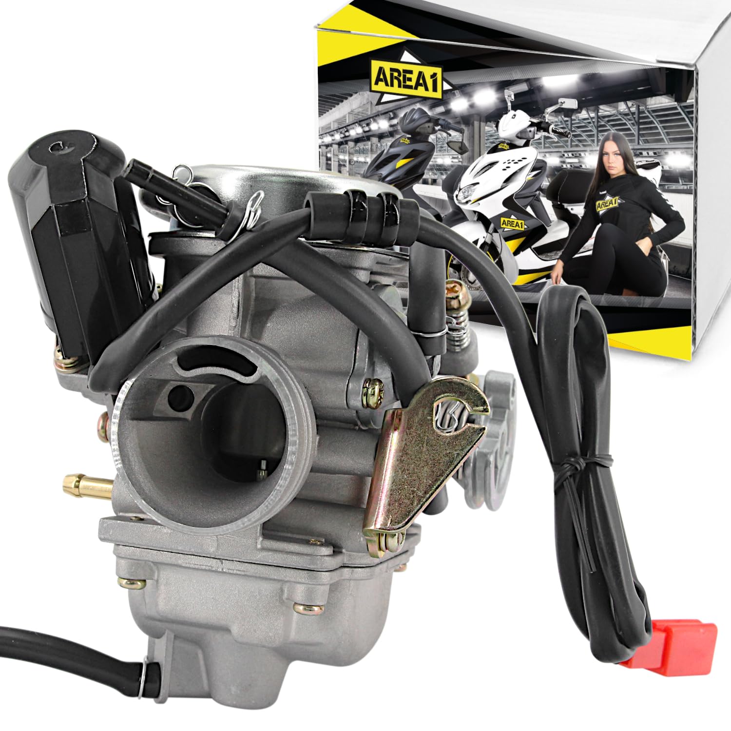 Area1Replacement Carburettor 24 mm for China 4 Stroke Engines 125/150 cc. Compatible with Baotian Rex RS Benzhou Guoben Flex-Tech Lingben Kreidler Vanguard Znen Zhej Jinlun Qinqui Sonik Wangye