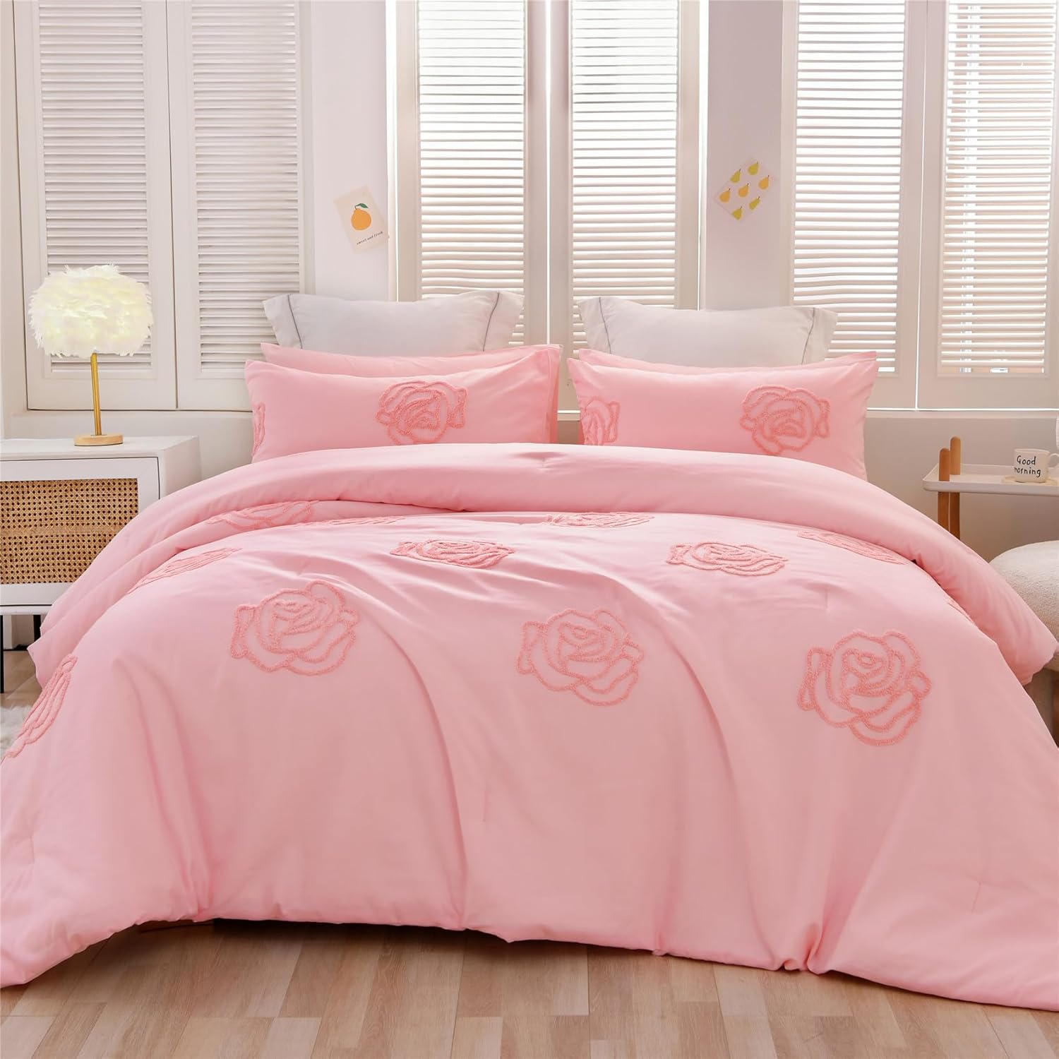 NTBED Rose Embroidered Comforter Sets Casual Bed All Season