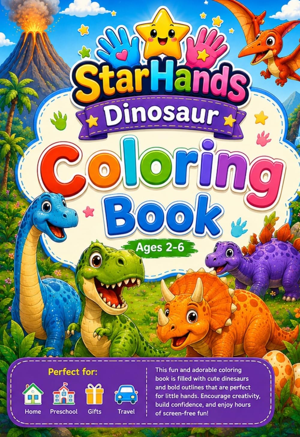 StarHands Dinosaur Coloring Book: This fun and adorable coloring book is filled with cute dinosaur and bold outlines that are perfect for little ... and enjoy hours of screen-free fun!