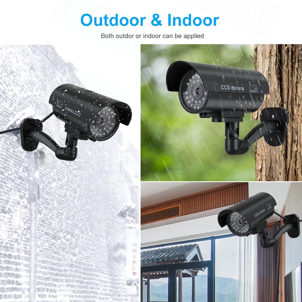DOCIM Cámara Falsa, Monitor de cámara de simulación, con 30pcs iluminando la luz LED y una luz LED roja por la Noche, para la Seguridad del hogar y Las Empresas Interior/Exterior,Negro,4pcs