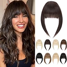 S-noilite Clip-In Real Hair 100% Remy Hair Curved Bangs with Temples - Clip-In Bangs Hairpieces Real Hair for Women 14 g #2 Dark Brown