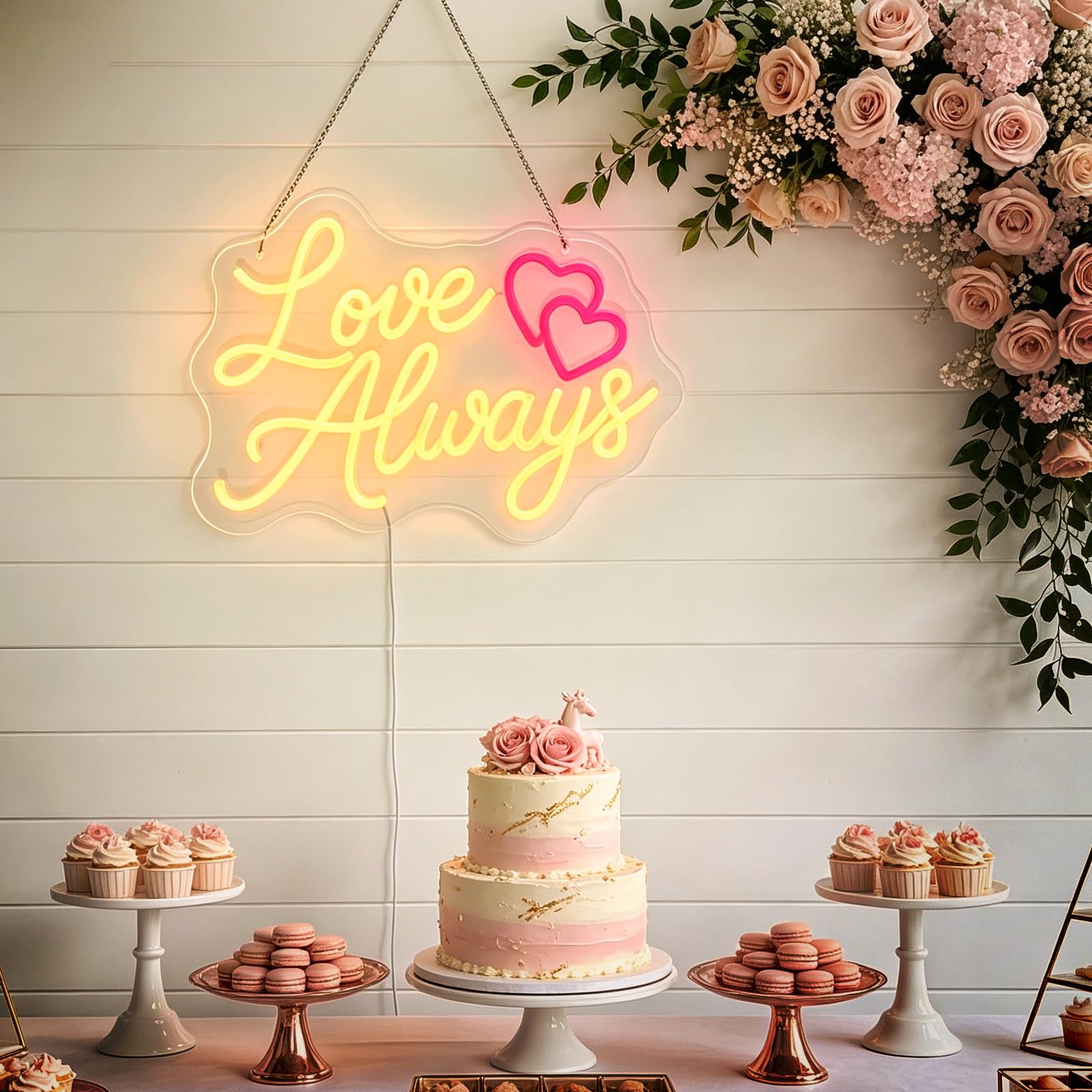 Love Always - Insegna al neon per decorazione da parete, LED dimmerabile Love Always Lights Up, alimentata tramite USB, per proposta di matrimonio, fidanzamento, regali per San Valentino