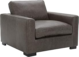 Amazon Brand - Stone & Beam Westview Extra-Deep Down-Filled Leather Accent Chair, 43.3"W, Dark Grey