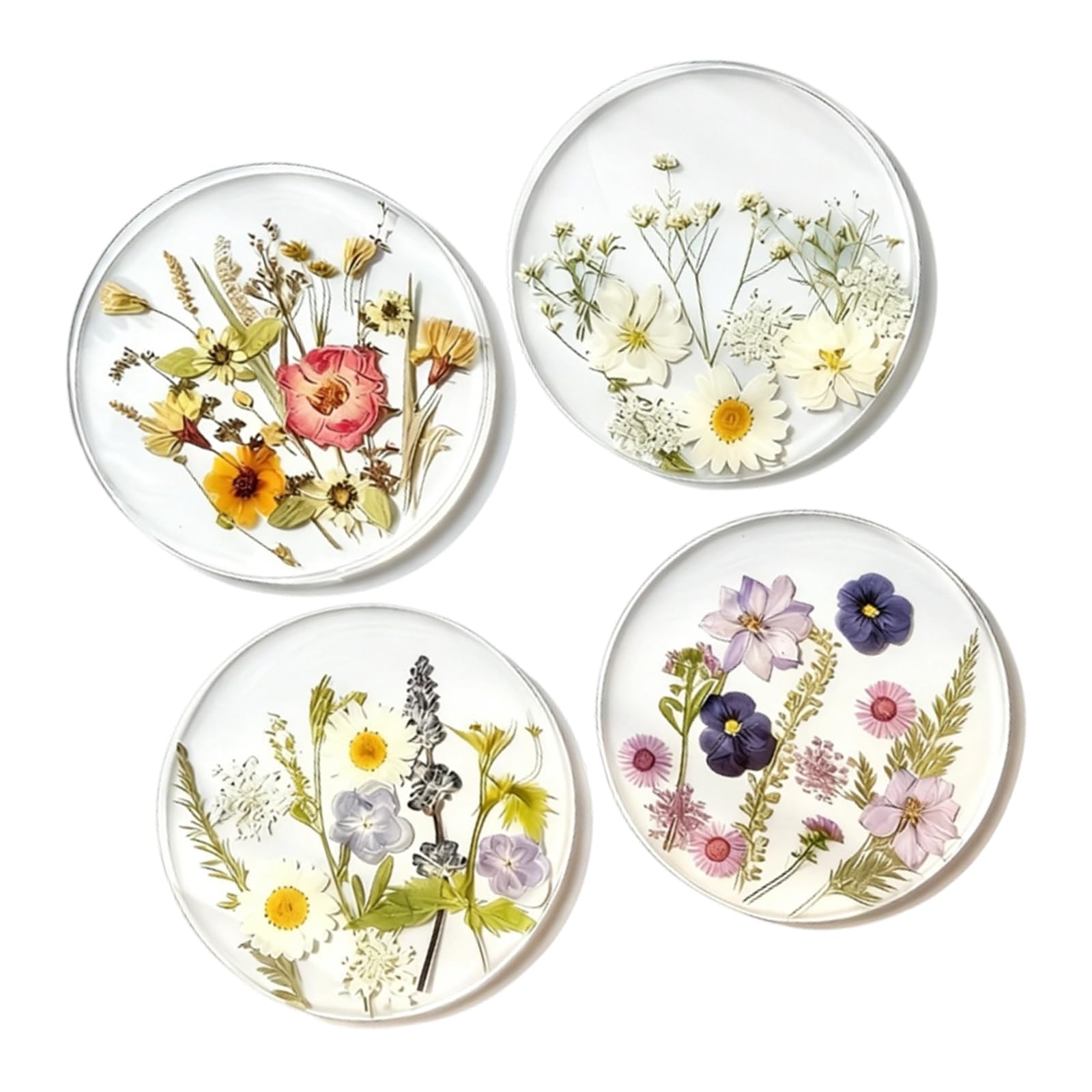 4PCS Colorful Floral Pattern Coasters with Antislip Bottom Acrylic Mug Mats for Hot Cold Coffee Tea Cups Drink Mats