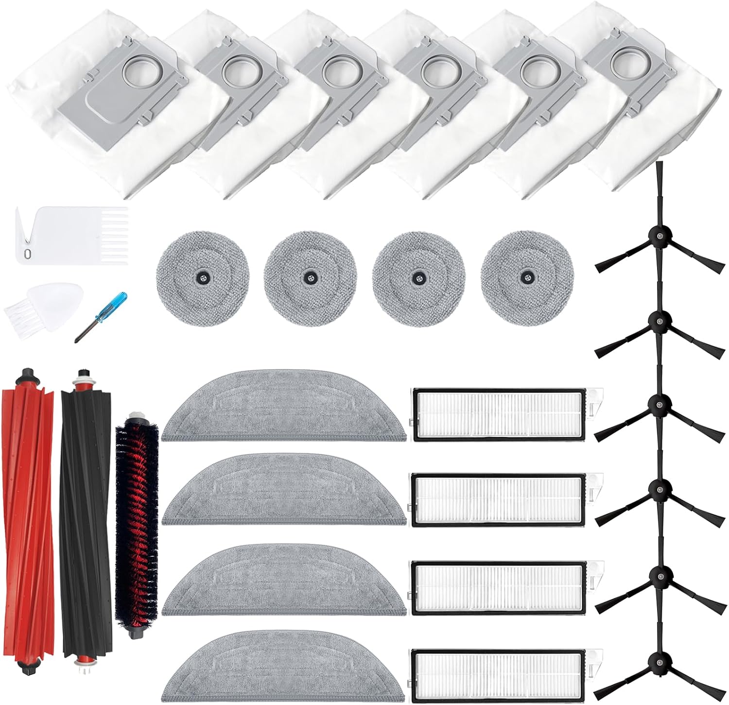 29-Piece Accessory Set Replacement Compatible with Roborock S8 MaxV Ultra Robot Vacuum Cleaner 2 Main Brushes 4 Filters 6 Side Brushes 4 Mop Wipes 6 Dust Bags