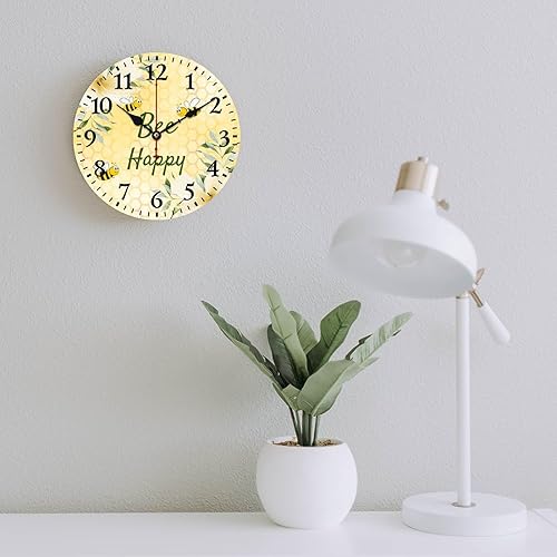Miniatura 5 de Bee Happy Bumble Bees - Reloj de pared con diseño de panal de abeja amarillo, funciona con pilas, silencioso, sin tictac, relojes redondos de madera