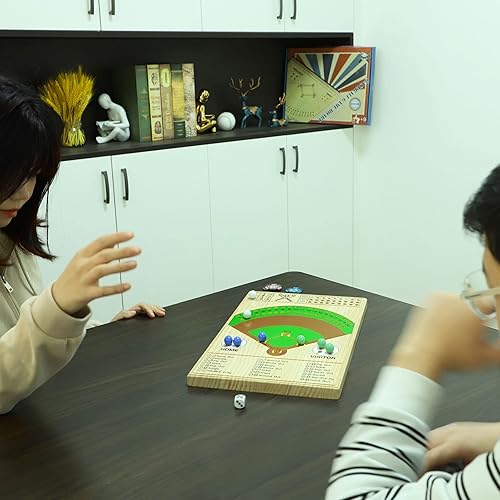 Miniatura 6 de Juego de mesa de dados de béisbol, dados gruesos de madera maciza y mármol, divertido patrón de color, juego de mesa de batalla doble para fiestas