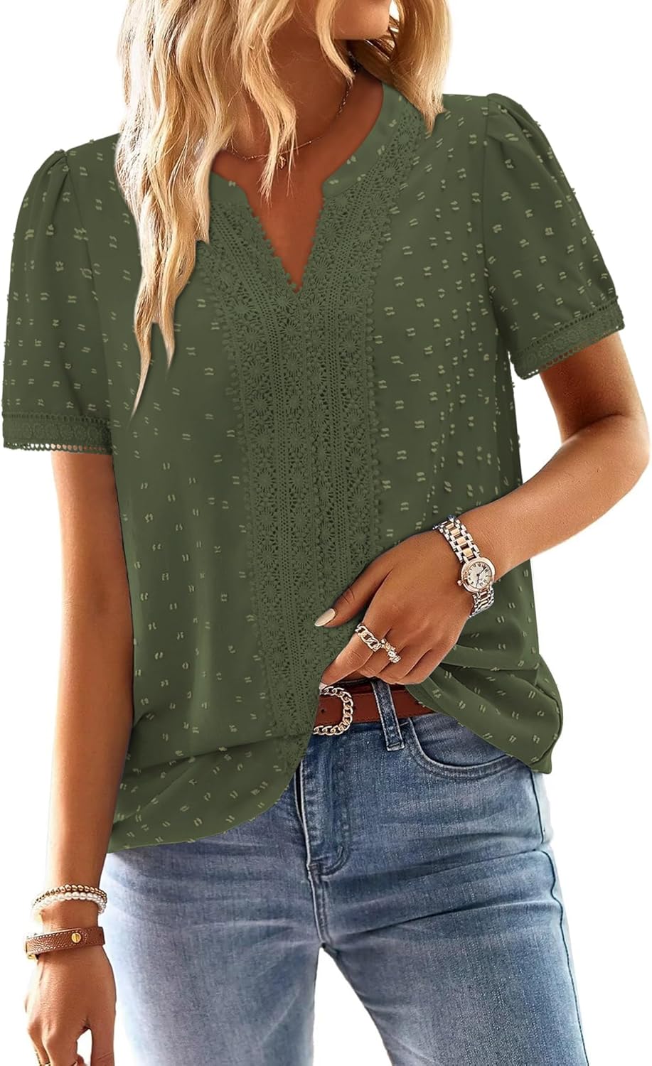 BETTE BOUTIK Women Short Sleeve Boho Tops Summer Dressy Casual Shirts Trendy Western Blouses