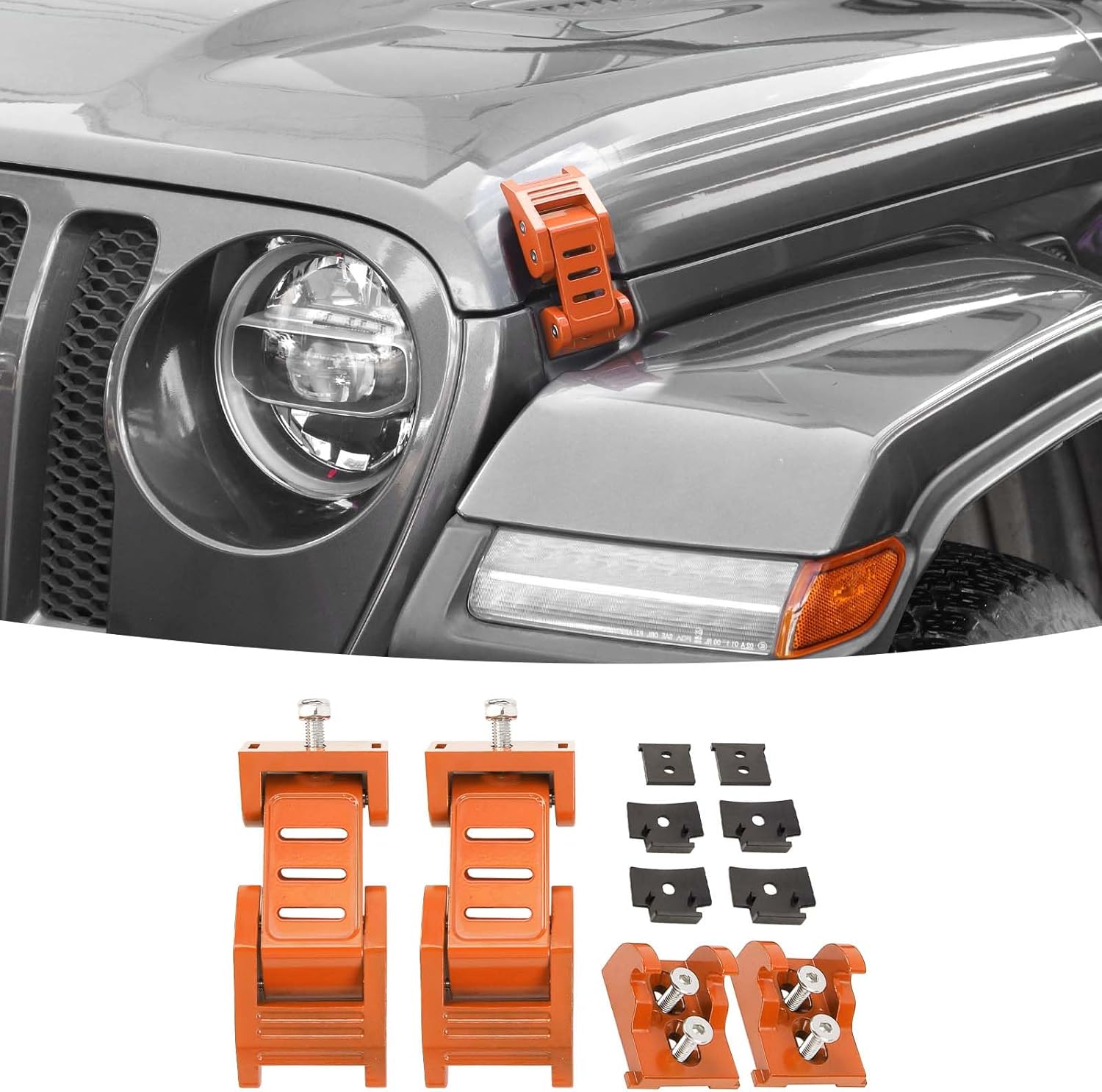 Hood Latch Stainless Steel Hood Catch Kit Fit for 2007-2018 Jeep Wrangler JK JKU/for 2018-2025 JL JLU & Jeep Gladiator JT,Orange Exterior Accessories