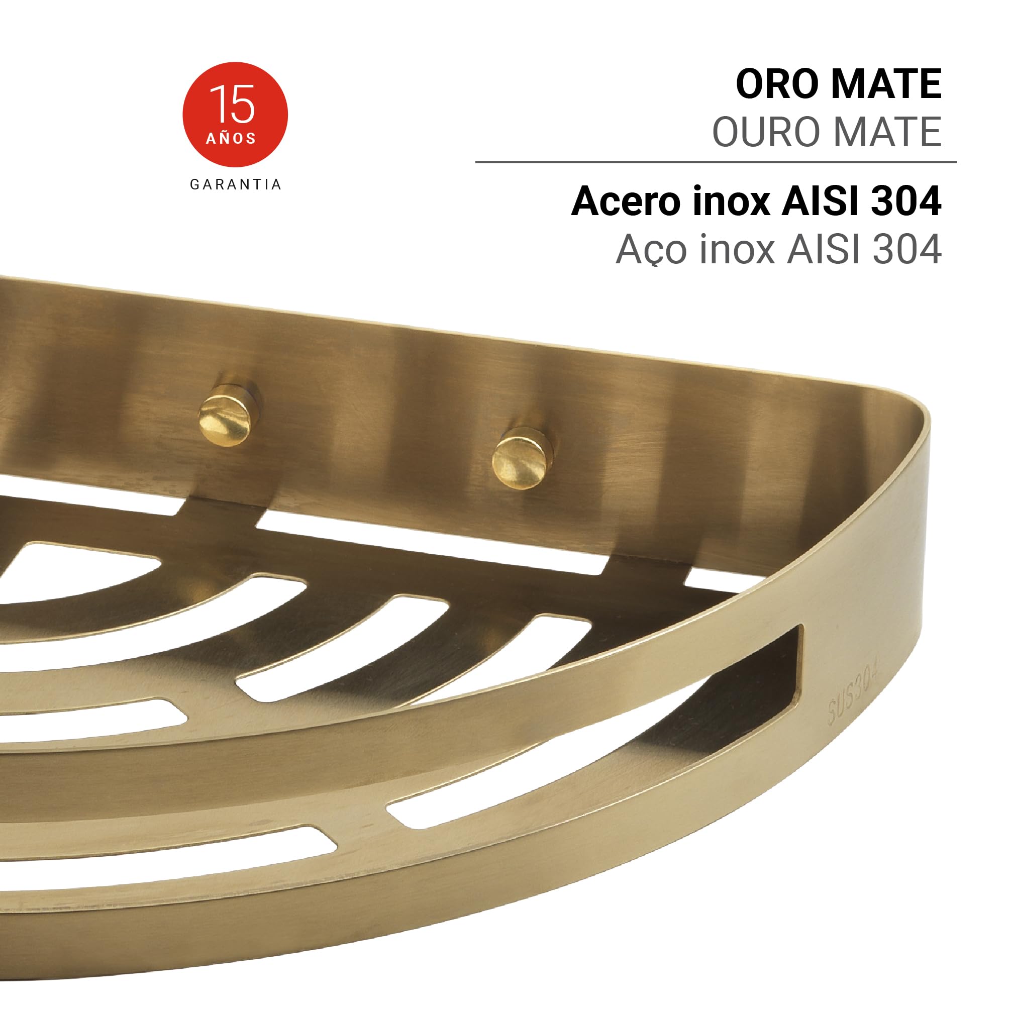 Gedy NERVA Cesta ducha, estante ducha, esquinero, Acero inox AISI 304, Oro mate, 21 x 21 x 4,5