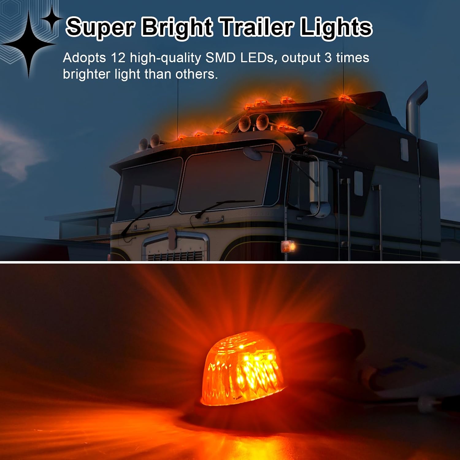 9LED Amber Teardrop Cab Marker Light (5pcs) | DOT Certified Front/Rear Roof Clearance Light with Wiring Kit – Fit Trucks, Vans, Pickups, Semis, RVs