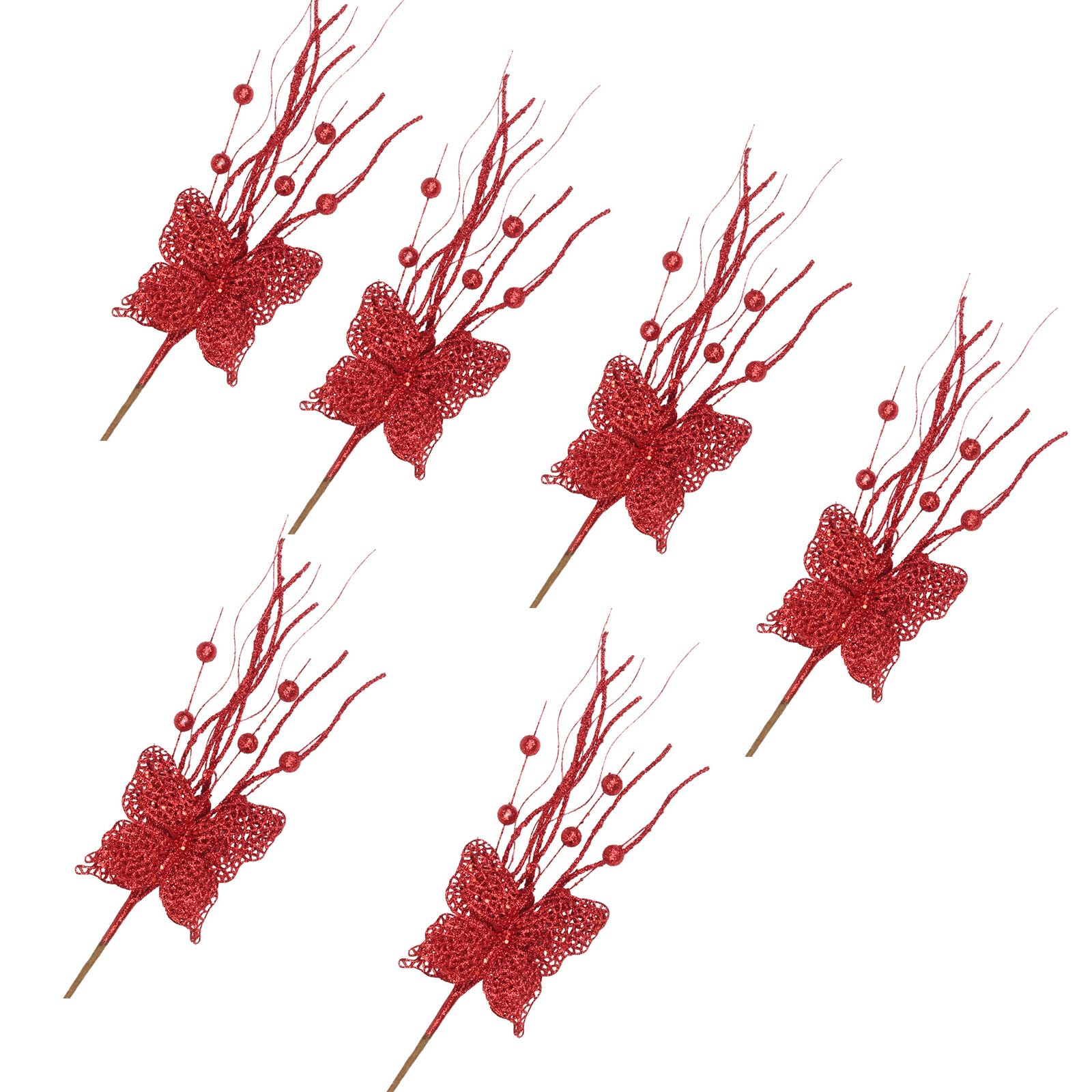 Hsioluted 6Pcs Artificial Berries Stems 17.7'' Artificial Berries Branch Christmas Holly Branch for Weddding Decoration Holiday Ornament